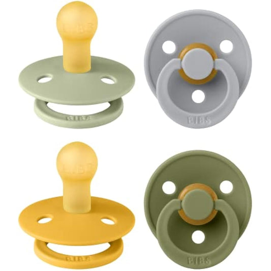BIBS Colour Soother 4-Pack, BPA Free Dummy Pacifier, Round Nipple. Natural Rubber Latex, Made in Denmark. 0-6 Months (Pack of 4), Green Garden Lush