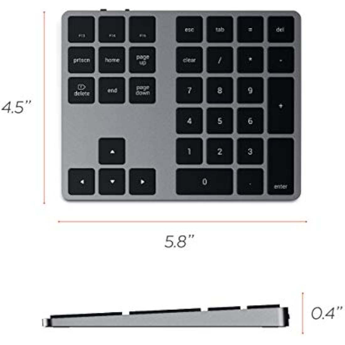 Satechi Bluetooth Extended Numeric Keypad – Slim Rechargeable 34-Key Numberpad – for M4/M2/M1 MacBook Pro/Air, M4/M2/M1 iPad Pro/Air, M2 Mac Mini, iMac M1/M4 (Space Grey) (US-QWERTY LAYOUT)