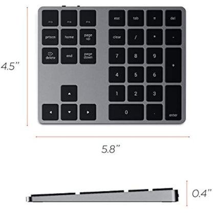 Satechi Bluetooth Extended Numeric Keypad – Slim Rechargeable 34-Key Numberpad – for M4/M2/M1 MacBook Pro/Air, M4/M2/M1 iPad Pro/Air, M2 Mac Mini, iMac M1/M4 (Space Grey) (US-QWERTY LAYOUT)