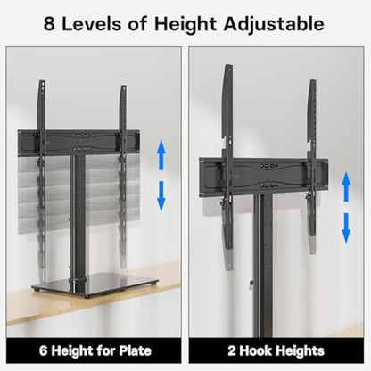 BONTEC Universal Table Top Pedestal TV Stand with Bracket for 32-65 inch LCD/LED/Plasma TVs, Height Adjustable TV stand with Tempered Glass Base & Cable Management, Holds 45 KG & Max.VESA 600x400mm