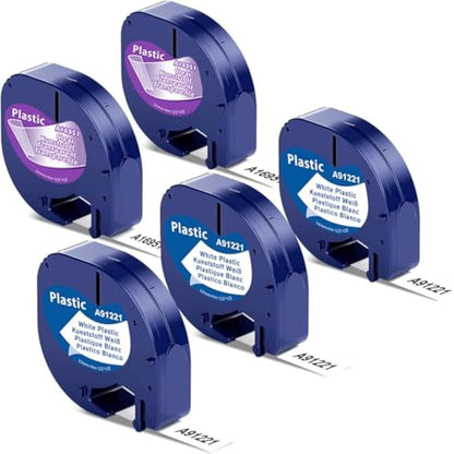 5X Wonfoucs Letratag Label Tape Compatible with Dymo Letratag Refills 12mm x 4m 91221 12267 Black on Clear/White for Dymo LT-100H LT-100T LT-110T QX50 XR 2000 Label Maker