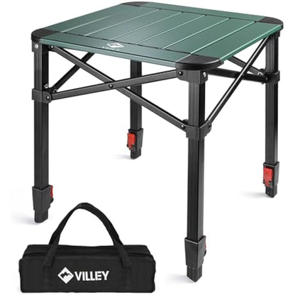 VILLEY Camping Table Folding, Small Lightweight Roll Up Aluminum Camp Table with Carry Bag, Adjustable Height Portable Outdoor Table for Picnic, Beach, Hiking, Fishing