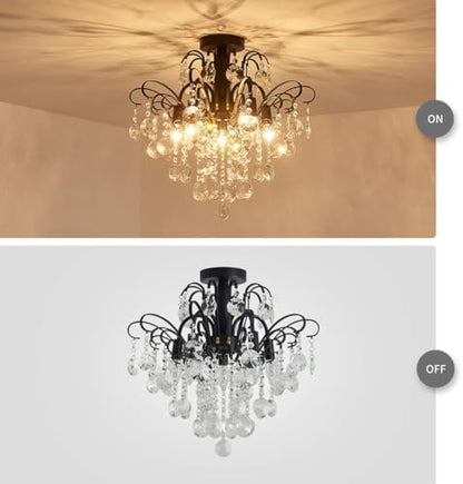 WUZUPS Crystal Chandelier 5-Light Pendant Ceiling Light Modern Lighting Fixture for Bedroom Hallway Bar Kitchen Bathroom, H 45 x W 50, E14 Base, Black