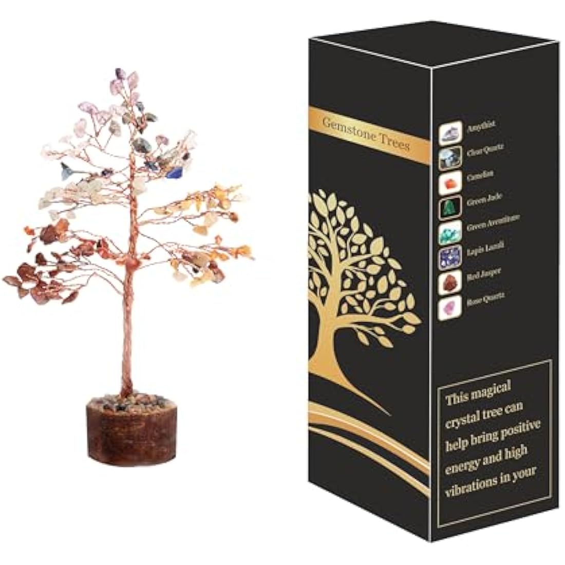 WC Crystal Tree of Life - 7 Chakra Crystals and Gemstones - Healing Crystal Ornaments - Money Tree - Feng Shui Meditation Gifts - Spiritual Decor