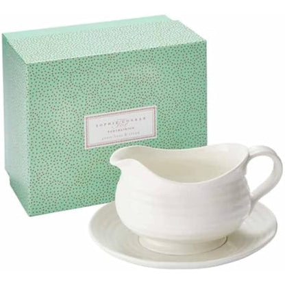 Portmeirion Home & Gifts Gravy Boat & Stand, Porcelain, White, 22.5 x 18 x 10 cm