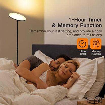 OUTON LED Uplighter Floor Lamp 30W 3000LM, Bright Modern Torchiere Dimmable Standing Lamp, Remote Touch Control & 4 Color Temperatures, 1 Hour Timer for Living Room, Bedroom, Office, Black