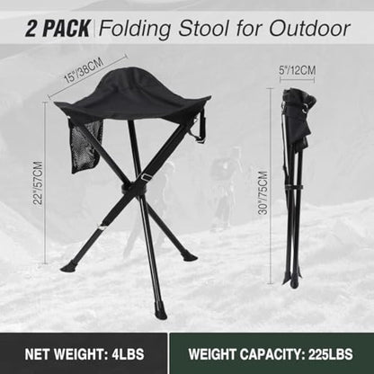 REDCAMP 2 Pack Tall Tripod Stool Folding, 22.4-inch Lightweight Tripod Chairs Portable for Backpacking Hiking Hunting Fishing, Dark Black