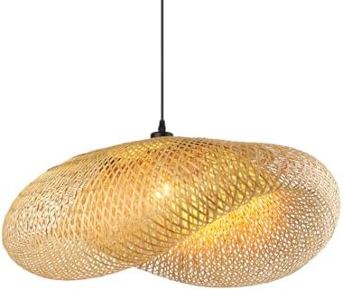 Schindora Pendant Light Retro,Hat Bamboo Lampshade 40Cm Weaving Pendant Light Fixtures E27 Creativity Pendant Lighting Ceiling for Dining Room Living Room Restaurant,Light Straw