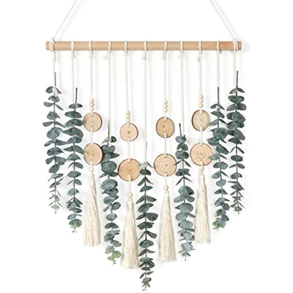 Weldomcor Artificial Eucalyptus Wall Hanging Decor Greenery Boho Chic Home Decorations Farmhouse Rustic Plants with Wooden Stick for Bedroom Living Room Apartment Ornament Gift (Green-3)