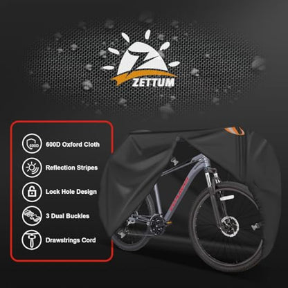Zettum Bike Cover for 1 Bikes - Stationary Bike Covers for Outside Storage Waterproof Outdoor & Heavy Duty, 600D PU Coating Bicycle Covers for 1 Bike Mountain Bikes, Road Bike, Beach Cruiser Bike