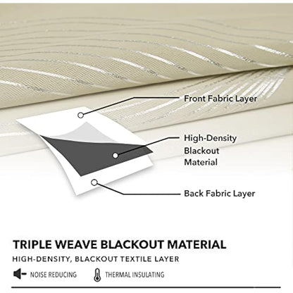 Deconovo Soft Wave Line Foil Printed Blackout Curtains Thermal Insulated Curtains Eyelet Energy Efficiency Room Darkening Curtains for Bedroom 46 x 72 Inch Beige Two Panels