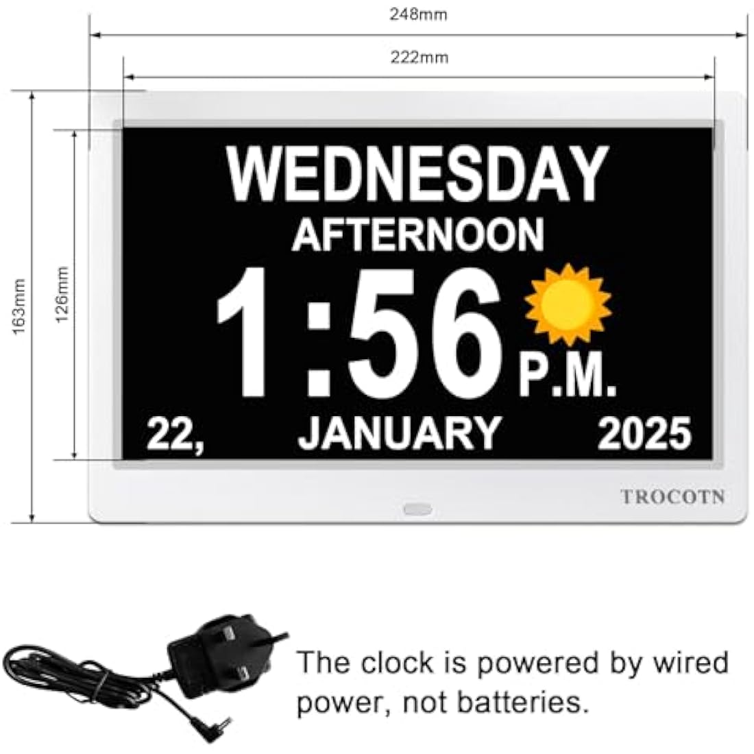 TROCOTN dementia clock, digital clock with date and day for elderly, day date large display calendar (10 Inches White)
