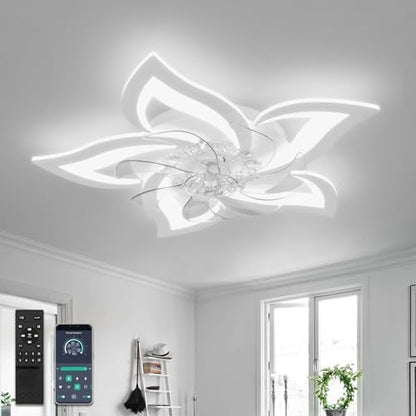 YUNLONG Ceiling Fans with Lights and Remote Quiet DC Fan Light Ceiling Led 6 Speed Dimmable Ceiling Fans with Lamps for Bedrooms Living Room Kids Lounge