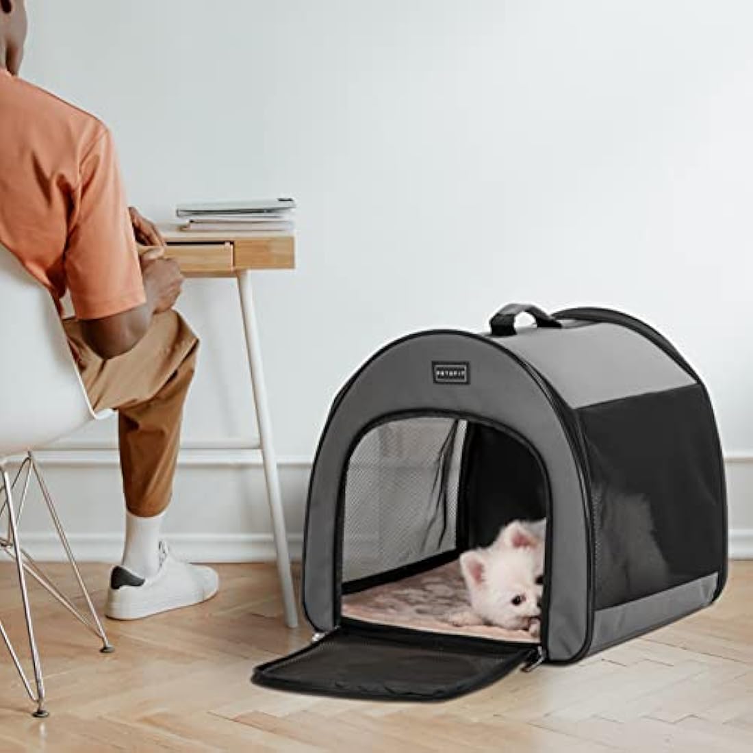 PETSFIT Soft Dog Crate, Travel Bag Carrier- 19 Inch Lightweight, Thick Cushion, Roomy, Easy to Set Up, Portable Pop Up Dog Carrier, Sturdy Portable Cat Kennel Grey