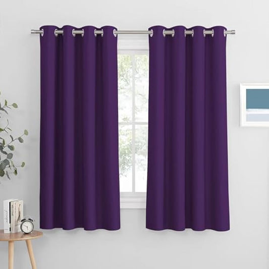 PONY DANCE Eyelet Purple Blackout Curtains - Energy Saving Thermal Insulated Thick Curtains with Ring Privacy Protected for Window Decoration, Purple, 46 x 60 Inch Drop