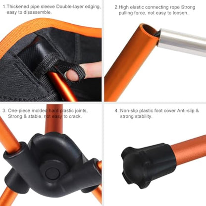 SOPPY [2 Pack] Ultra Lightweight Folding Camping Chair, Portable Backpacking Chair, Heavy Duty 135kg Capacity, Outdoor Chairs with Carry Bag for Camping, Garden, Fishing, Beach,BBQs - Orange