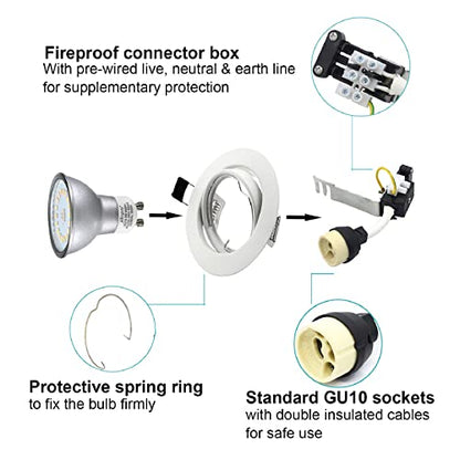Allesgute 6X 5W LED Recessed Ceiling Lights 30 Tilt GU10 Downlight Matte White Downlights for Ceiling 240V Cool White 6000K, Cutout 70-80mm