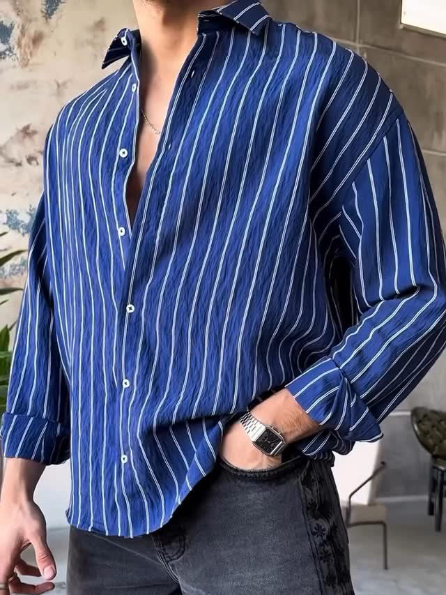 Men's Casual Striped Long-sleeved Shirt