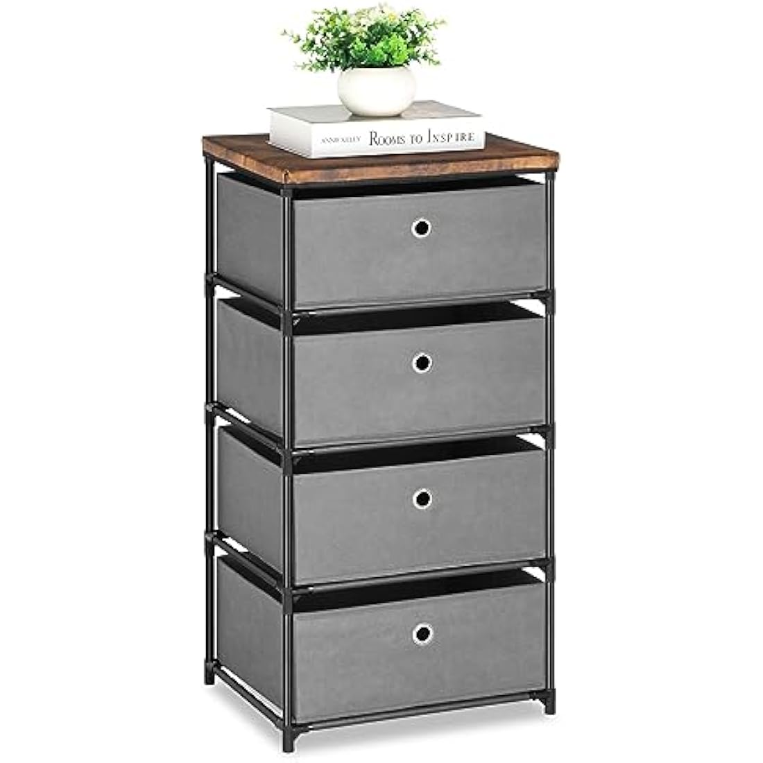 LIANTRAL Dresser with 4 Drawers, Fabric Chest of Drawers Storage Tower, Large Capacity Chest Cabinet Organizer Unit for Bedroom, Dorm, Hallway, Grey