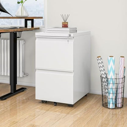 YITAHOME Mobile Filing Cabinet with 2 Lockable Drawers, Anti-tipping Rolling Filing Cabinet with Wheel for Home Office, Under Desk File Storage Cabinets for Letter/Legal/A4 Size, 51 x 39 x 71cm