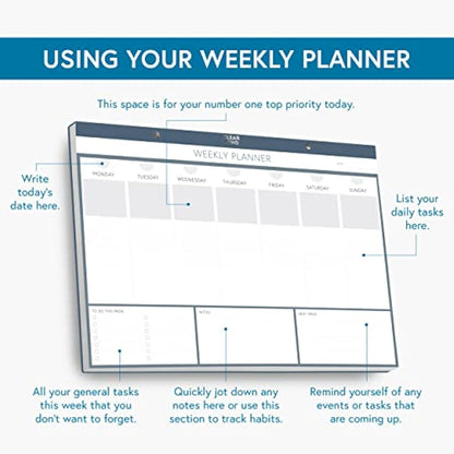 Premium Weekly Planner Desk Pad by Clear Mind Concepts® - A3 Size - Faux Leather Hard Cover - 52 Tear-Off Sheets for Enhanced Productivity