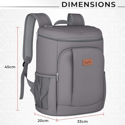 Tydi Cooler Backpack Insulated – 30L Cool Bag Rucksack Backpack Cooler – Cool Bag Back Pack for Picnic, Camping, Hiking – Grey