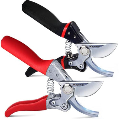 Kynup 2 Pack Secateurs Scissors, Professional Garden Secateurs, Sharp SK-5 Steel Blade, Strong & Anti-Rust Pruning Shears, Anti-Slip Handle, Plant Gardening Tree Trimming Garden Tool (Black & Red)