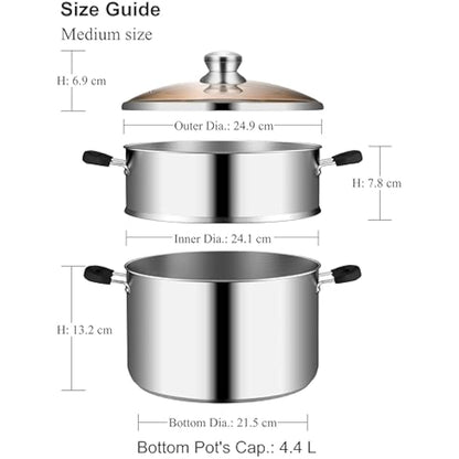 VENTION Stainless Steel Steamer Cooking 24cm for Induction Hob, Vegetable Steamer Pan, Couscous Pot 4.2 L