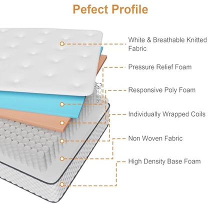 Sleremind Small Double Mattress | 7-Zone Hybrid Pocket Spring Medium-Firm Bed Mattress | Pressure Relief Technology & Cooling Gel Memory Foam(120×190×25cm)