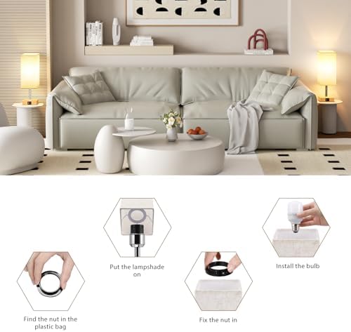 Aooshine Bedside Lamps Set of 2, 3-Way Dimmable Table Lamp with USB-C+A Charging Ports,Lamps for Bedroom with Linen Fabric Shade(Bulbs Included)