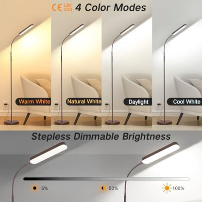 OUTON LED Floor Lamp 15W 1500LM, Adjustable Gooseneck LED Modern Lamp with 4 Color Temperature and Stepless Dimmer, Remote and Touch Control for Reading Living Room Bedroom (Bronze)