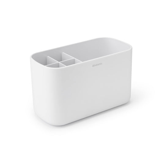 Brabantia ReNew Bathroom Caddy (White) - Compartments for Toothbrushes, Toothpaste, Soap etc - Nonslip Base and Drainage Holes