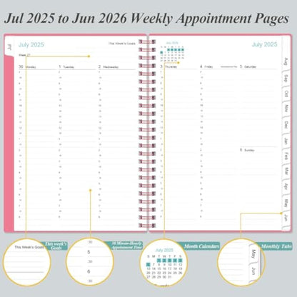 2024-2025 Appointment Book & Planner - A5 2024-25 Daily Hourly Planner from July 2024 - June 2025, Weekly Appointment Book with 30-Minute Interval, Medium 6.4" x 8.5", Pink