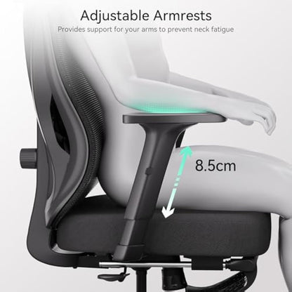 Hbada P5 Ergonomic Office Chair with Adjustable Headrest and Lumbar Support, Comfy Spring Seat Cushion Support Computer Chair Tilt Function Swivel Mesh with Footrest