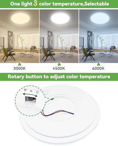zemty 36W 42CM LED Ceiling Light, Large Bathroom Lights Ceiling 3000K/4500K/6000K,3 Color Temperature Flush Round Ultra Thin for Living Room,Office,Bedroom,Bathroom,Kitchen