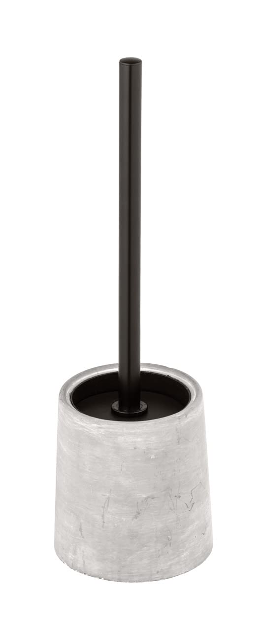 WENKO Villena Toilet Brush Set Made of Sturdy Concrete Including Toilet Brush Holder in Natural Stone Look with Interchangeable Brush Head Diameter