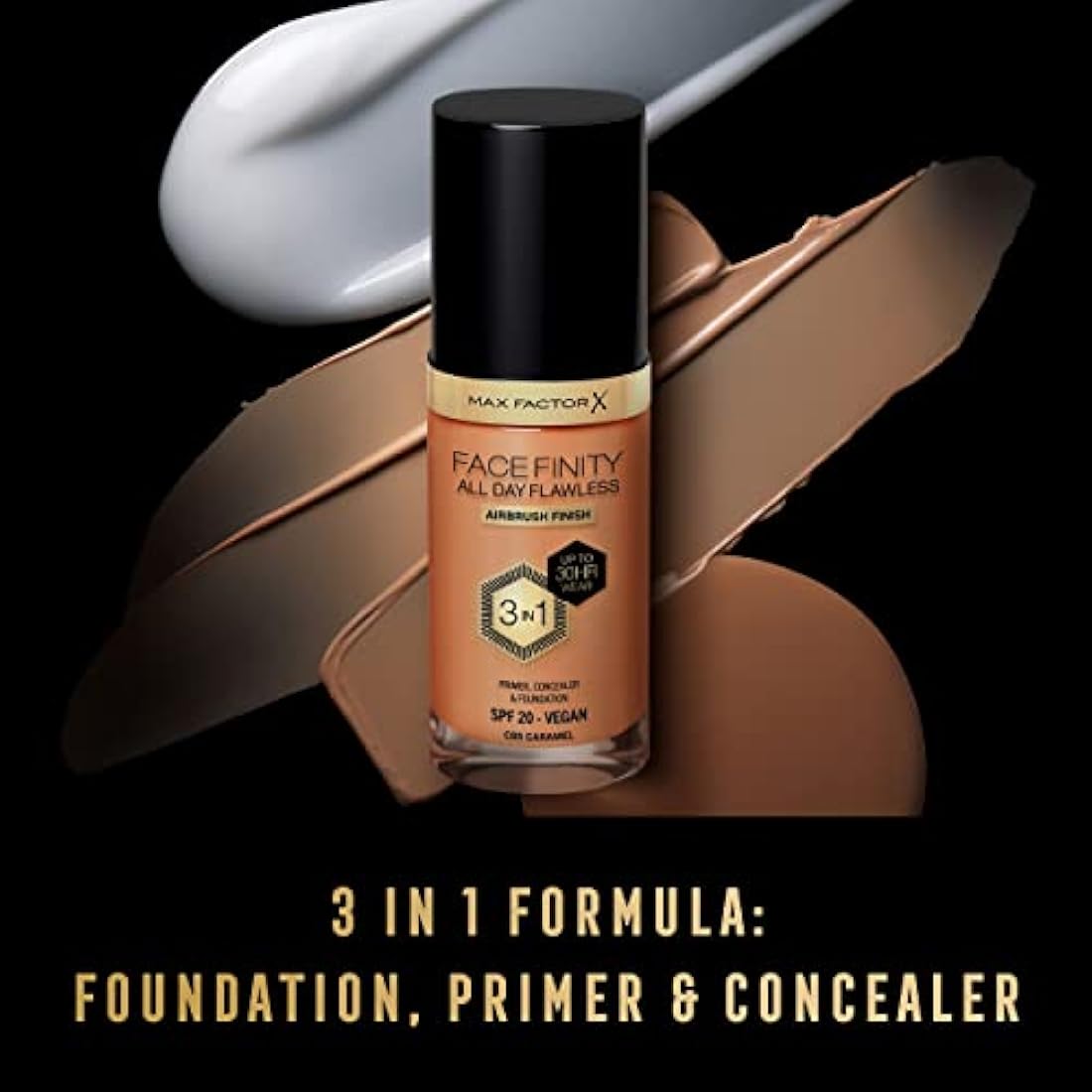 Max Factor Facefinity 3-in-1 All Day Flawless Liquid Foundation, SPF 20 - 85 Caramel (Packaging May Vary)