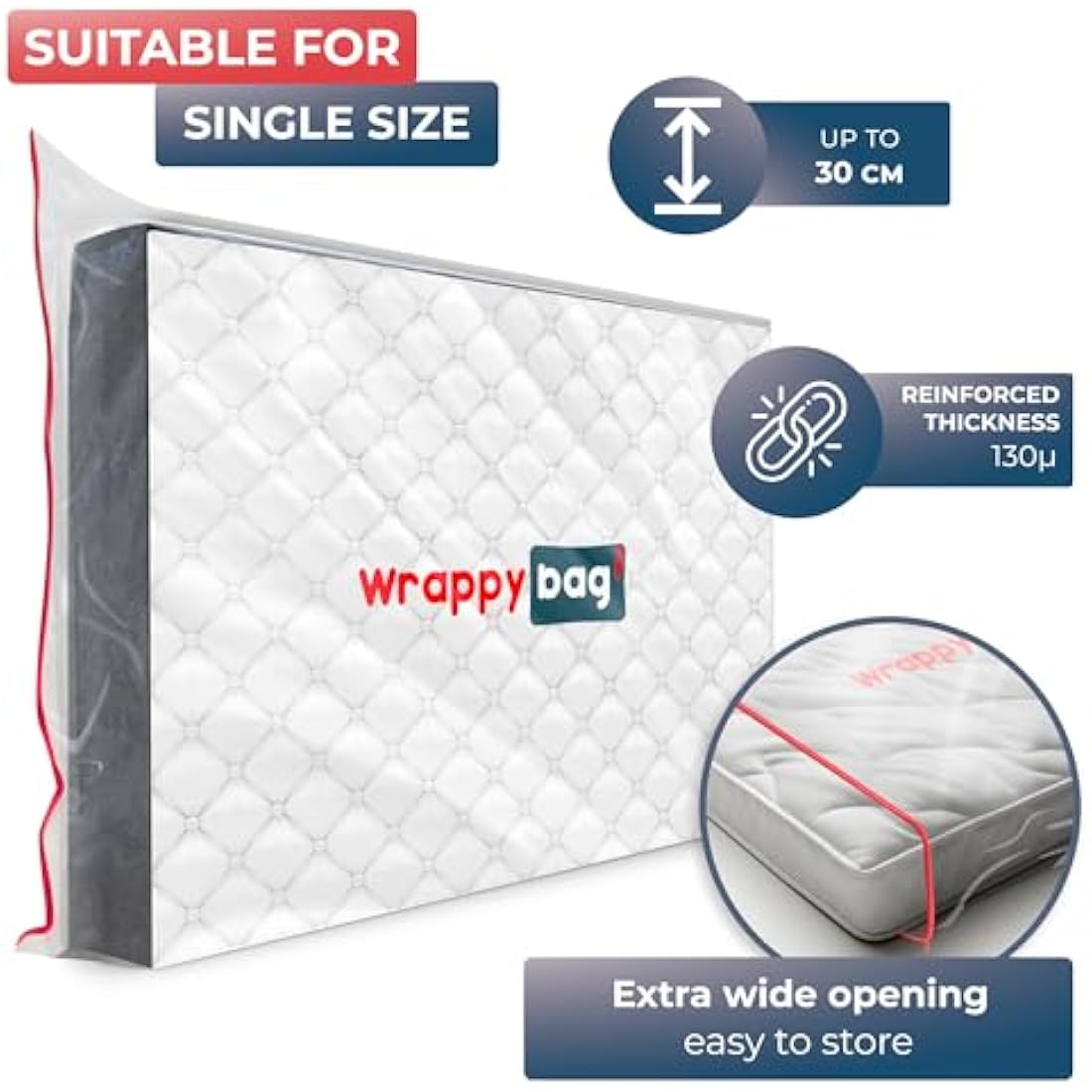 WRAPPYBAG – Protective Plastic Mattress Case/Mattress Bag — Single Size — Waterproof, Anti-Tear Storage Bag — For House Moves, Storage and Transport (38" x 80") - Pack of 2