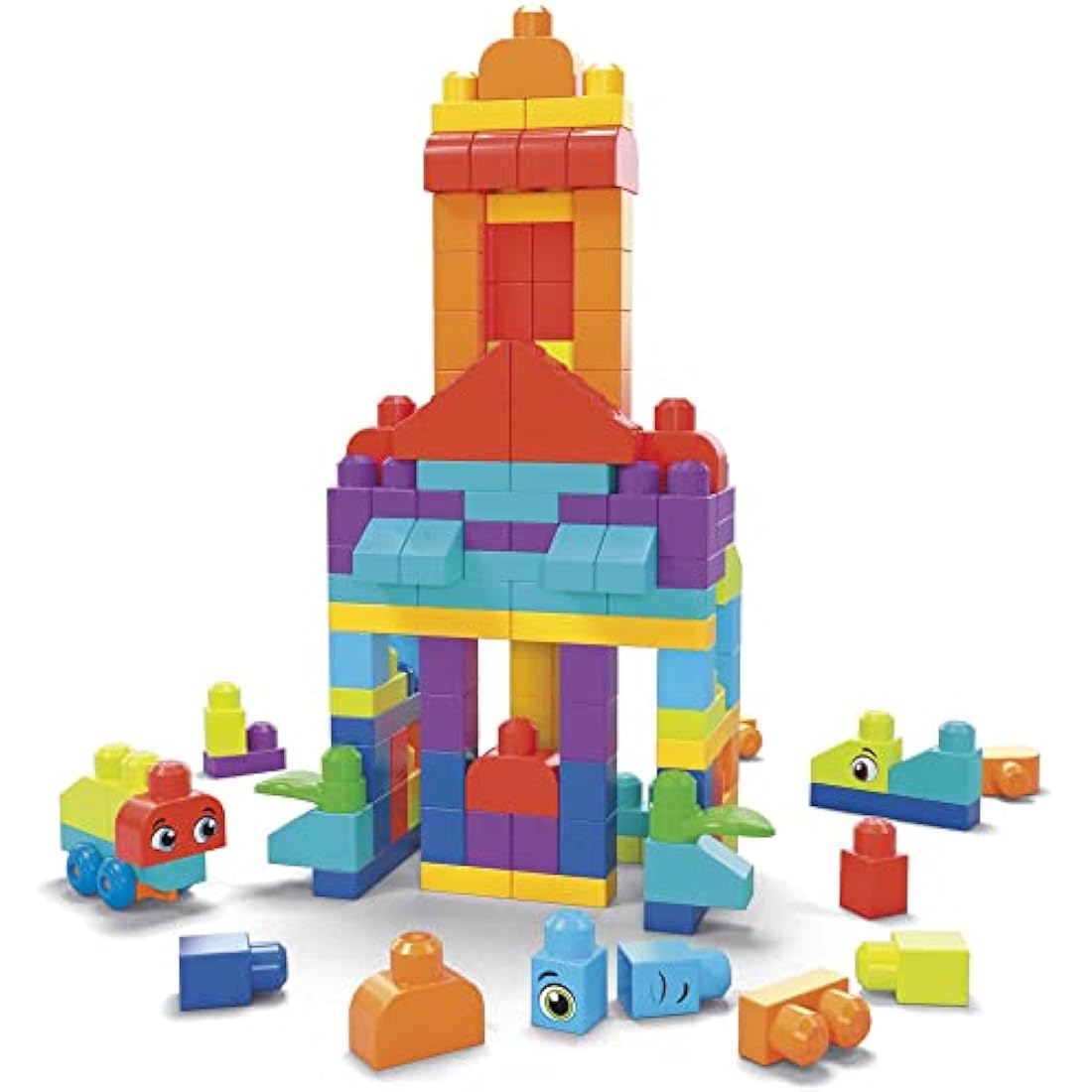 MEGA BLOKS Bigger Building Bag building set with 150 big and colorful building blocks, and 1 storage bag, toy gift set for ages 1 and up