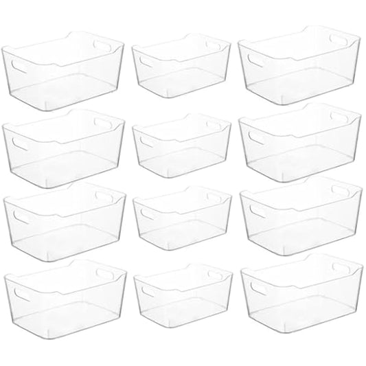 12PCS Clear Storage Box Organisers Plastic Bathroom Organiser Versatile Kitchen Organiser Tray for Desk, Makeup , Kitchen Pantry Organizers and Storage