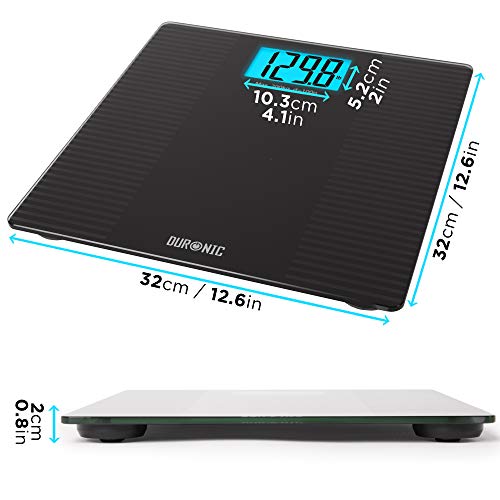 Duronic Body Scales BS203 Measures Body Weight in Kilograms, Pounds and Stones | Black Non-Slip Design Step-On Activation Bathroom Scales Precision Sensors XL Digital Display 200kg Capacity (Black)