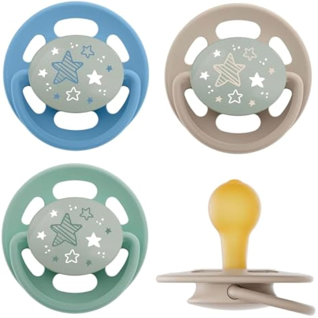 nip Round Shape soothers 0-6, Pack of 4 Black & White, from Birth, Glow in The Dark, Made in Germany