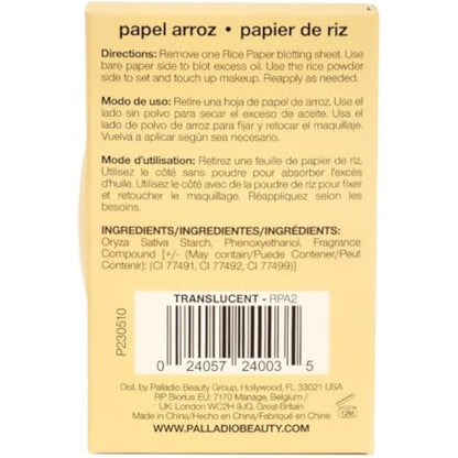 Palladio Rice Paper Facial Tissues for Oily Skin, Face Blotting Sheets Made from Natural Rice, Oil Absorbing Paper with Rice Powder, 2 Sided, Instant Results, Translucent, 40 Count, Pack of 1