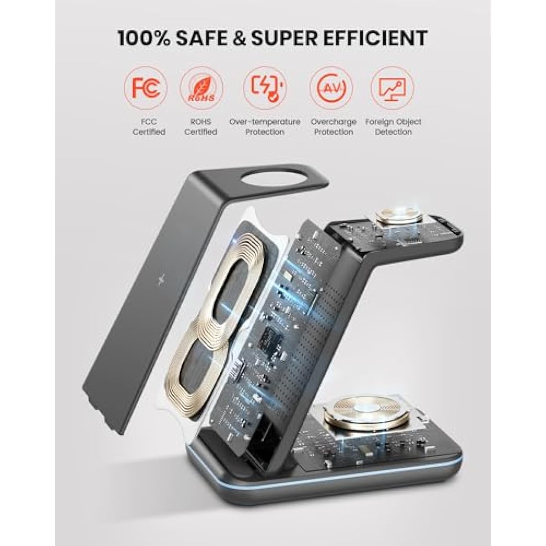 GEEKERA Wireless Charger Stand, 3 in 1 Wireless Charging Station for iPhone 16/15/14/13/12/11/Pro Max/XS/XR/X/8, Fast Charging Stand for Apple Watch 2-Ultra, Docking Station for AirPod 4/Pro/3/2-Black