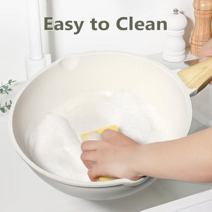 GiPP Pots and Pans Set Non Stick - 14 Piece White Ceramic Kitchen Cookware Sets Nonstick Induction Cookware Non-Toxic Cooking Pan Set with Silicone Spatula&Spoon, PFOS and PFOA Free (White, 14PCS)