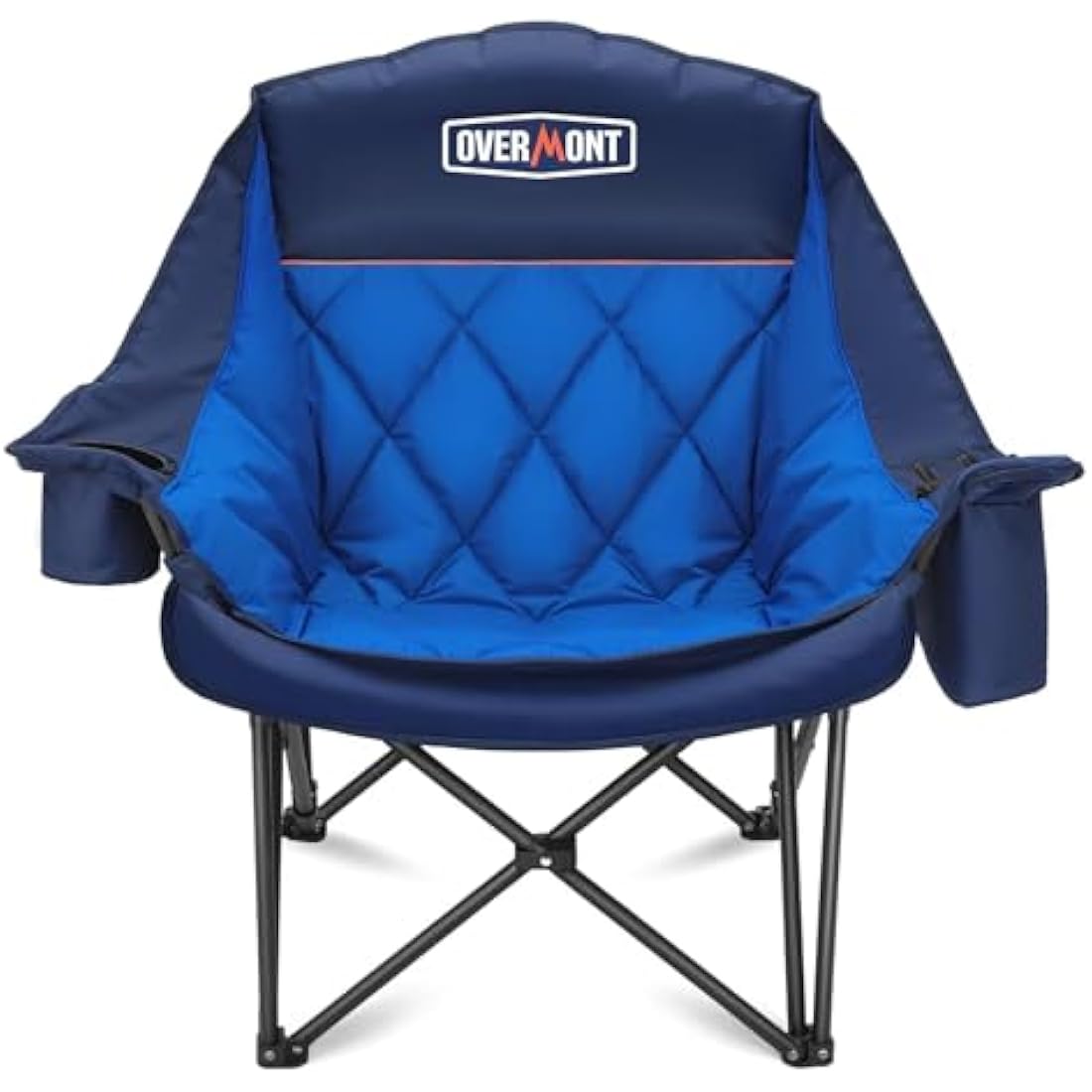 OVERMONT Oversized XL Camping Folding Chair for Adults - 450lbs Support Heavy-Duty Padded Folding Chair with Side Pocket Cup Holder for Outdoor Sports Garden Beach Fishing Lawn Blue