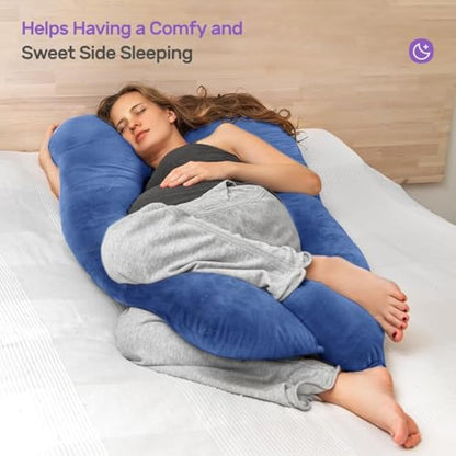 Nuliie Pregnancy Pillow for Sleeping, U Shaped Full Body Pillow Pregnancy Pillows, Maternity Pillow Support for Back, Hips, Legs for Pregnant Women, With Washable Velvet Cover (Navy)