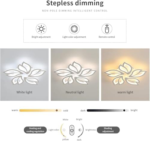 Comely LED Ceiling Light Dimmable, 45W Flower Chandeliers Ceiling Light with Remote Control Colour Changing Bedroom Ceiling Lamp, 5 Leaves Modern Ceiling Lighting for Living Room Dining Room