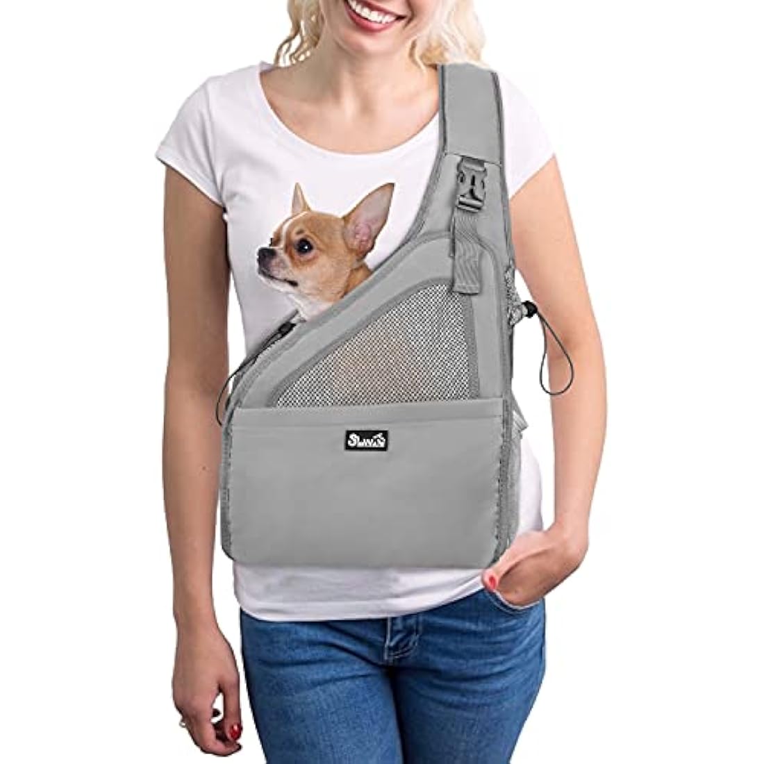 Nasjac Pet Dog Sling Carrier, Hands Free Papoose Front Carrier Small Dog Puppy Walking Breathable Mesh Hard Bottom Support Adjustable Padded Strap Pocket Safety Belt Travel Bag Washable