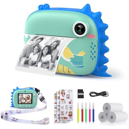HiMont Kids Camera Instant Print, Digital Camera for Kids with No Ink Print Paper & 32G TF Card, Selfie Video Camera with Color Pens for DIY, Fun Gift for Girls Boys 3-14 Years Old (Blue)